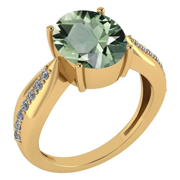 Certified 5.30 Ctw Green Amethyst And Diamond VS/SI1 Ri