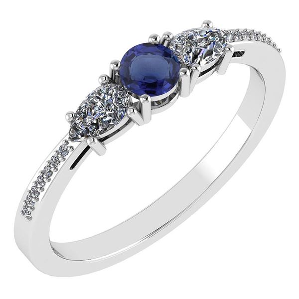 Certified 0.77 Ctw Blue Sapphire And Diamond Platinum H