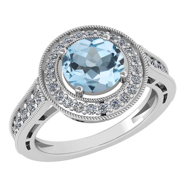 Certified 1.71 Ctw Aquamarine And Diamond 18K White Gol