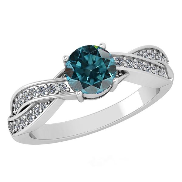 Certified 1.05 Ctw Treated Fancy Blue Diamond And White