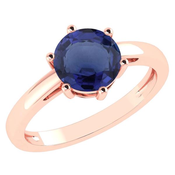 Certified 1.00Ctw Genuine Blue Sapphire 14k Rose Gold H
