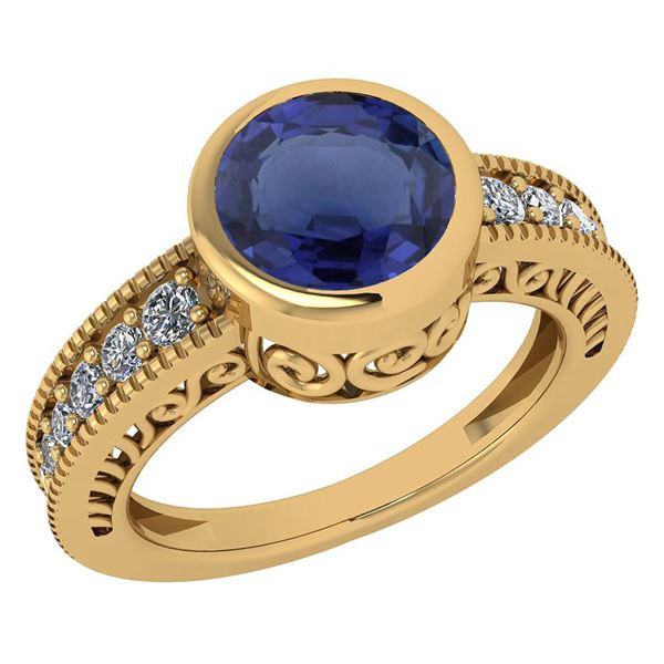 Certified 1.55 Ctw Blue Sapphire And Diamond Wedding/En