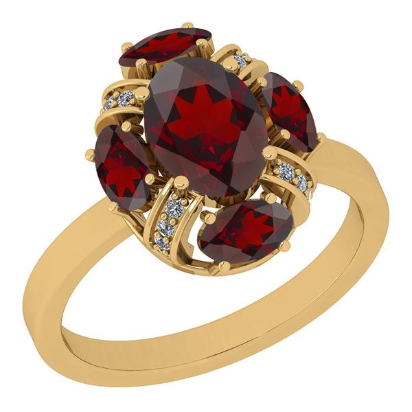 Certified 3.14 Ctw I2/I3 Garnet And Diamond 14K Yellow