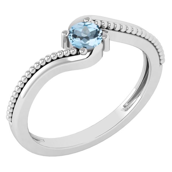 Certified 0.50 Ctw Genuine Aquamarine 14K White Gold Ri