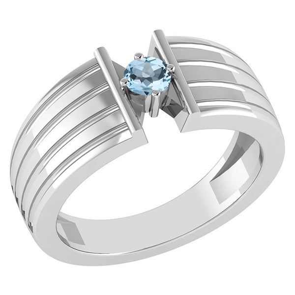 Certified 0.20 Ctw Blue Topaz Solitaire Ring 14K White