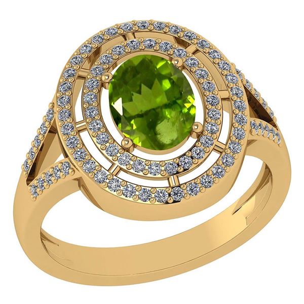 Certified 1.66 Ctw Peridot And Diamond 14k Yellow Gold
