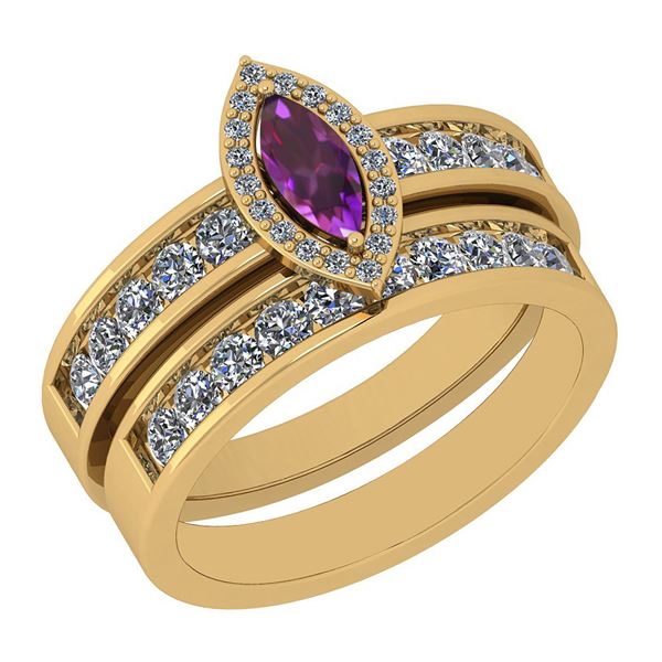 Certified 1.05 Ctw i2/i3 Amethyst And Diamond 14K Yello