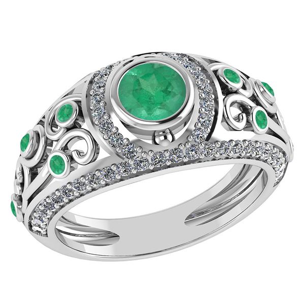 Certified 1.08 Ctw Emerald And Diamond Wedding/Engageme