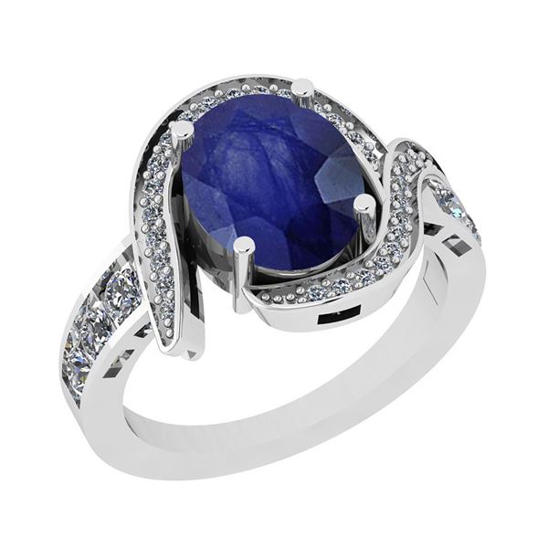 Certified 3.01 Ctw I2/I3 Blue Sapphire And Diamond 14K