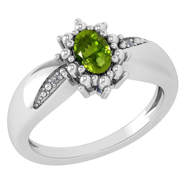 Certified 0.51 Ctw Peridot And Diamond 14k White Gold H