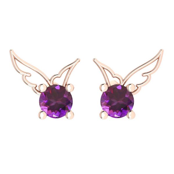 Certified 0.50 Ctw Amethyst Stud Earrings 14K Gold Rose