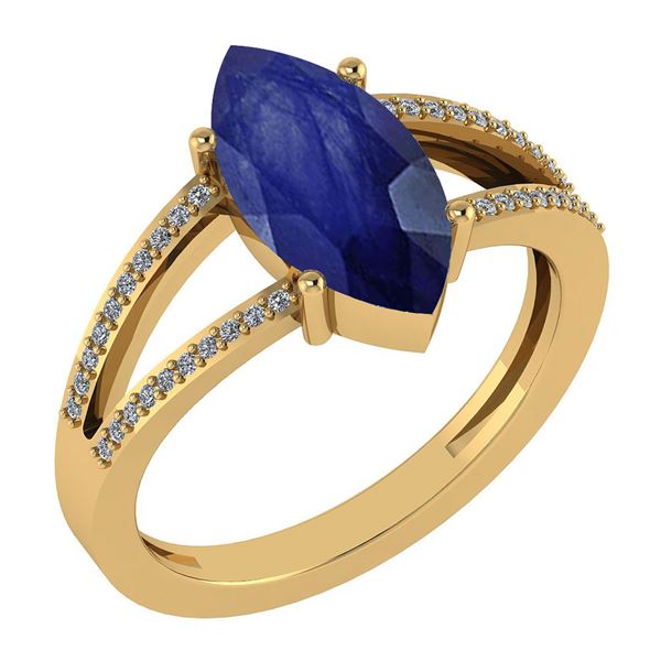 Certified 2.20 Ctw Blue Sapphire And Diamond VS/SI1 Rin