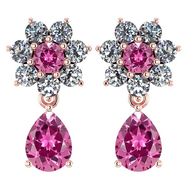 Certified 4.86 Ctw Pink Tourmaline And Diamond 18K Rose