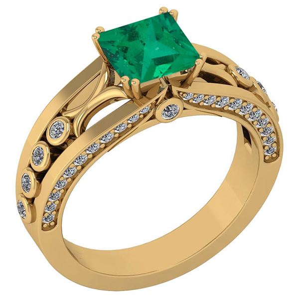Certified 1.53 Ctw Emerald And Diamond Wedding/Engageme