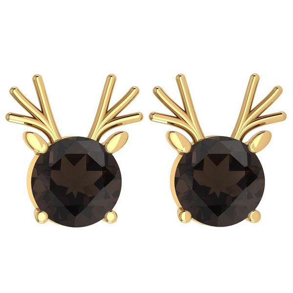 Certified 12.00 Ctw Smoky Quartz Stud Earrings 14K Gold