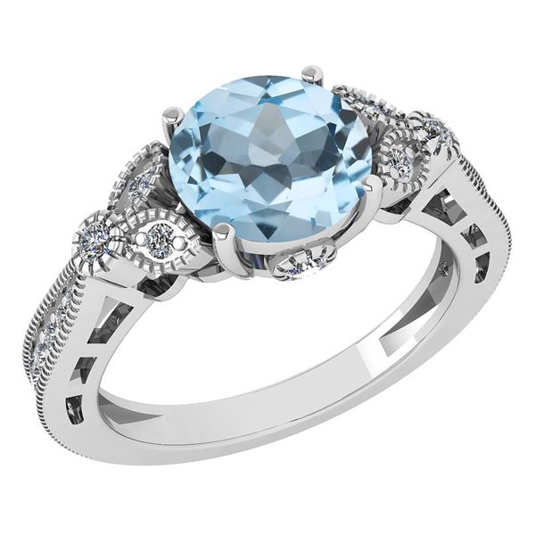 Certified 1.51 Ctw Aquamarine And Diamond 14K White Gol