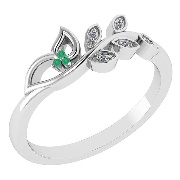 Certified 0.04 Ctw Emerald And Diamond 14k White Gold A