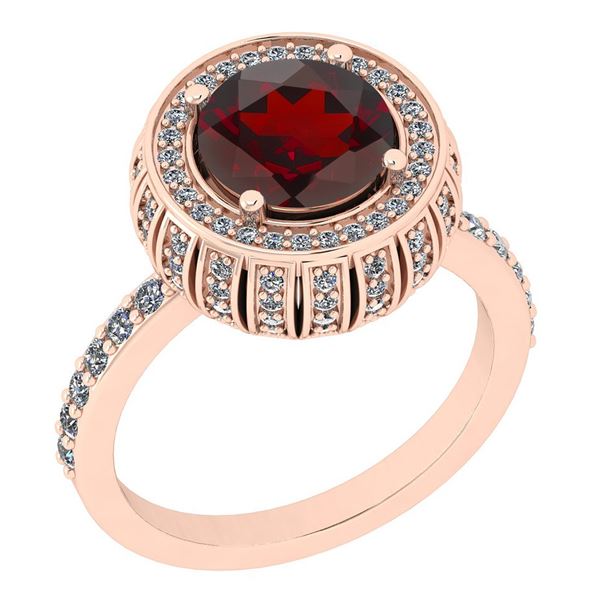 Certified 2.24 Ctw I2/I3 Garnet And Diamond 14K Rose Go
