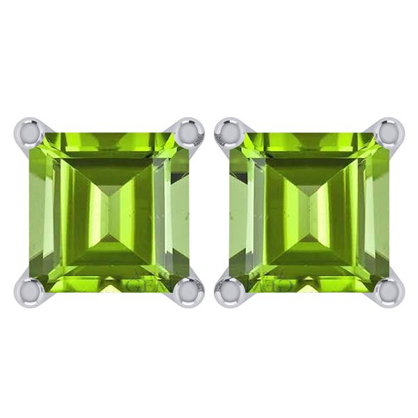 Certified 6.00Ctw Genuine Peridot 14K White Gold Stud E