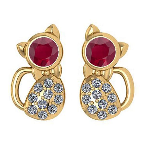 Certified 0.30 Ctw Ruby And Diamond VS/SI1 Cat Style Ea