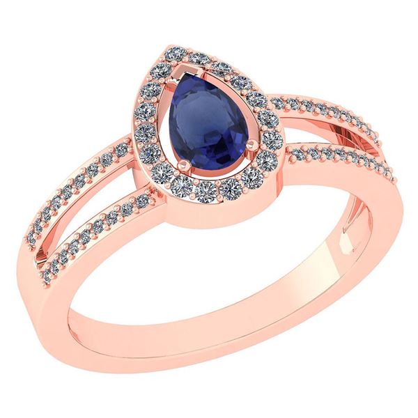 Certified 0.74 CTW Blue Sapphire And Diamond 14k Rose G