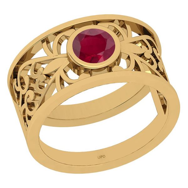 Certified 0.50 Ctw Ruby Style Bezel Set 14K Yellow Gold