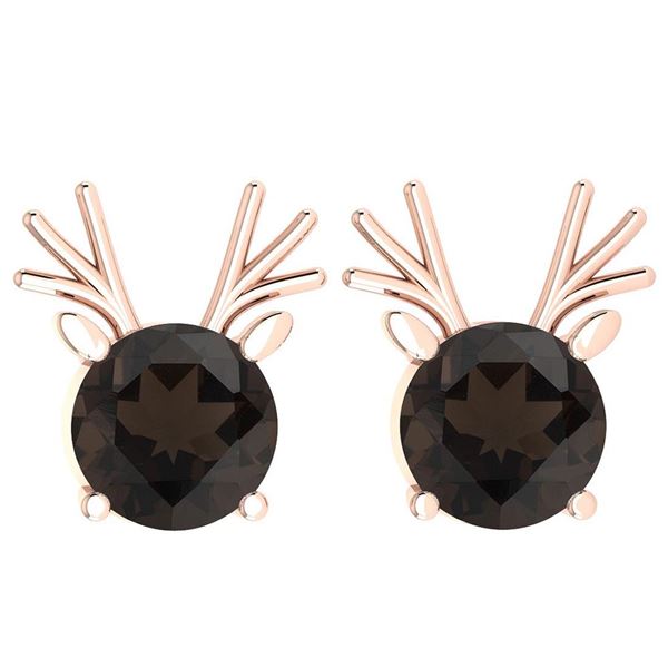Certified 12.00 Ctw Smoky Quartz Stud Earrings 14K Gold