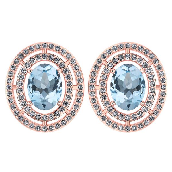 Certified 3.12 Ctw Aquamarine And Diamond 18K Rose Gold