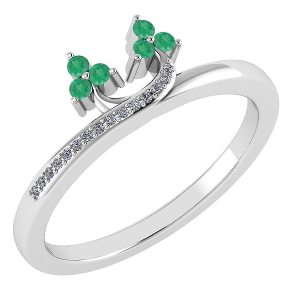Certified 0.16 Ctw Emerald And Diamond 18K White Gold R