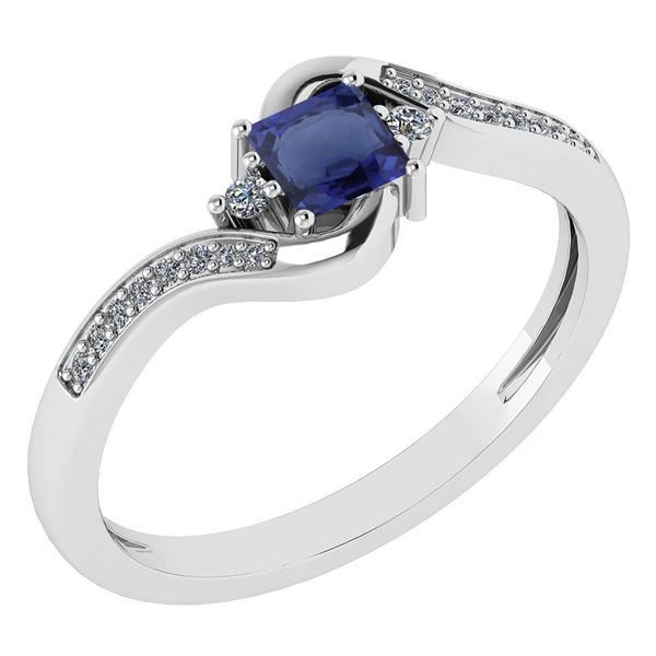 Certified 0.51 Ctw Blue Sapphire And Diamond 14k White