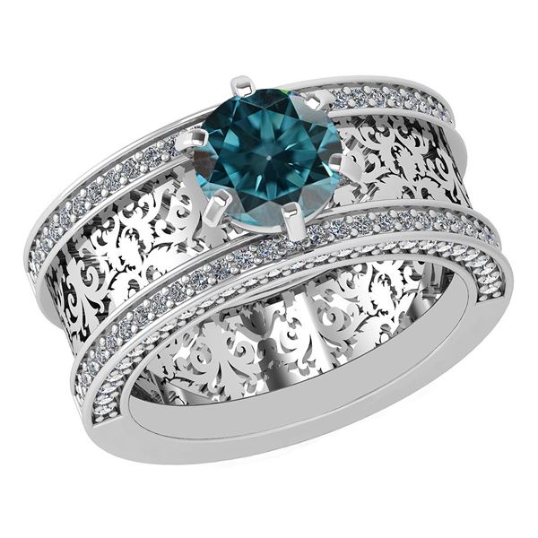 Certified 1.79 Ctw Treated Fancy Blue Diamond And White