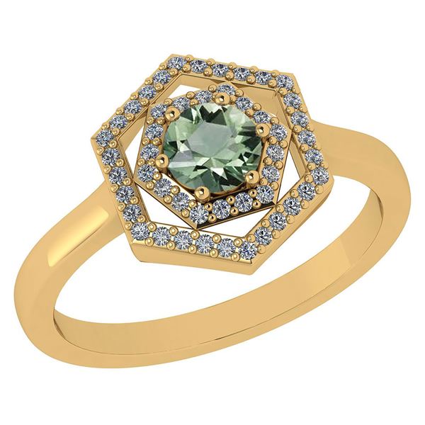 Certified 0.69 Ctw Green Amethyst And Diamond 14k Yello