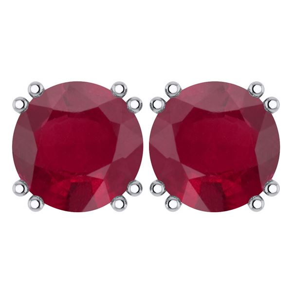 Certified 6.00 Ctw Genuine Ruby 14K White Gold Stud Ear