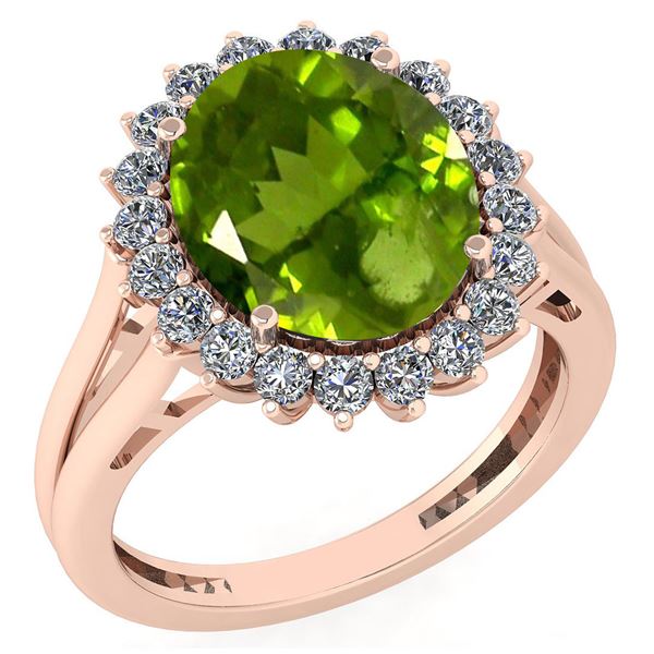 Certified 5.65 Ctw Peridot And Diamond VS/SI1 Halo Ring