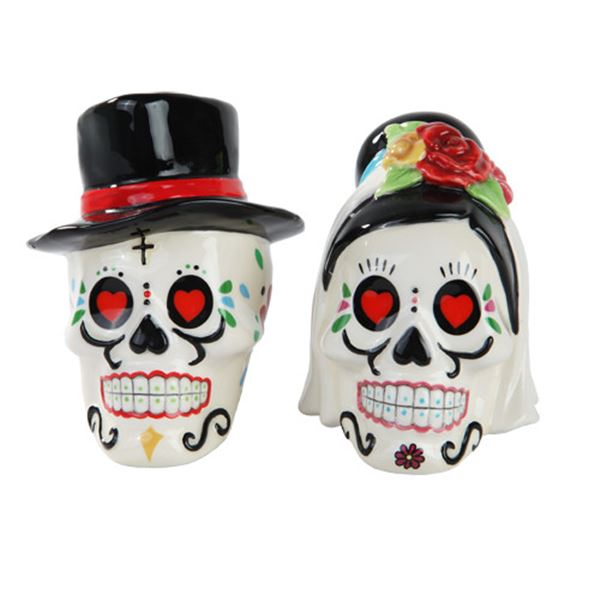 DAY OF THE DEAD WEDDING SKULLS SALT & PEPPER SHAKER