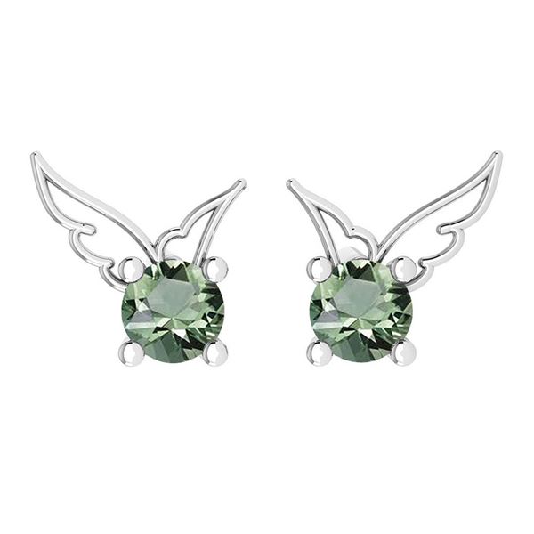Certified 0.50 Ctw Green Amethyst Stud Earrings 14K Gol
