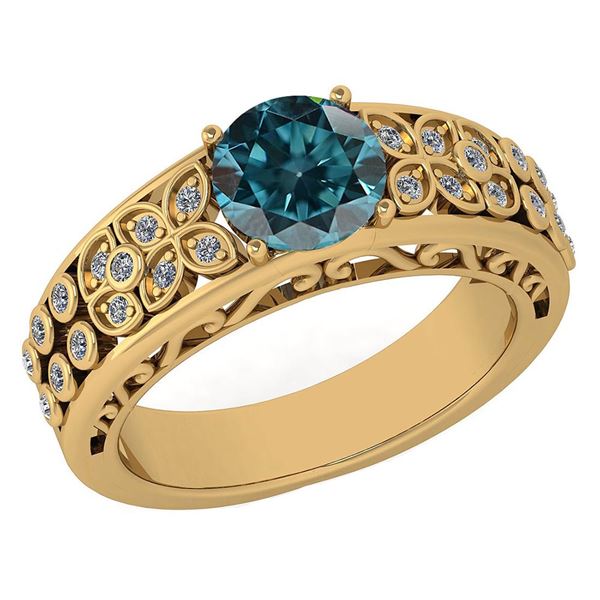 Certified 1.42 Ctw Treated Fancy Blue Diamond And White