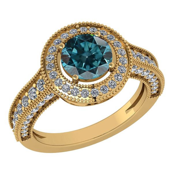 Certified 1.71 Ctw Treated Fancy Blue Diamond 14K Yello