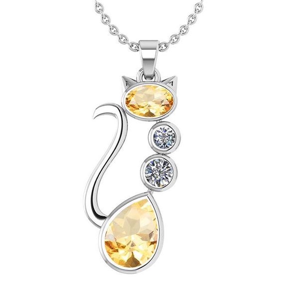 Certified 2.67 Ctw Citrine And Diamond VS/SI1 Cat Neckl