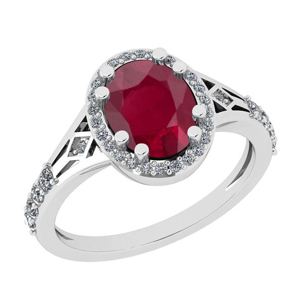 Certified 2.36 Ctw I2/I3 Ruby And Diamond 14K White Gol