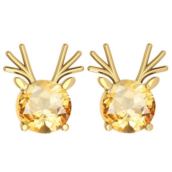 Certified 12.00 Ctw Citrine Stud Earrings 14K Gold Yell