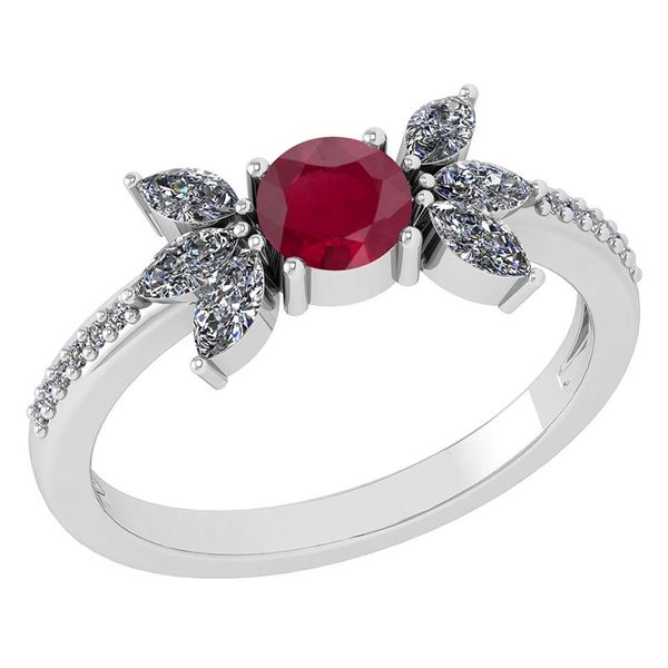 Certified 1.11 Ctw Ruby And Diamond 14k White Gold Halo