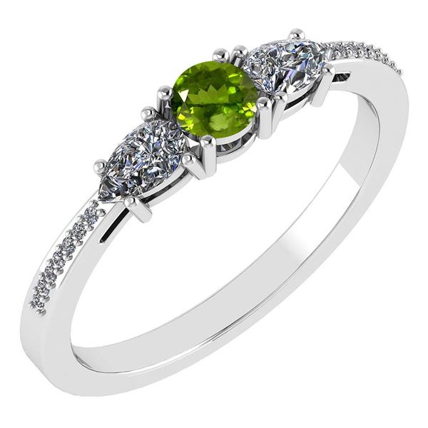 Certified 0.77 Ctw Peridot And Diamond 18K White Gold H