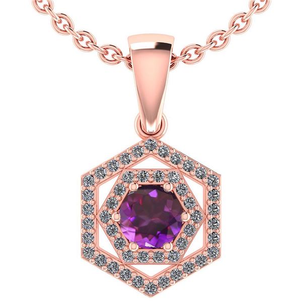 Certified 0.69 Ctw Amethyst And Diamond 18K Rose Gold H