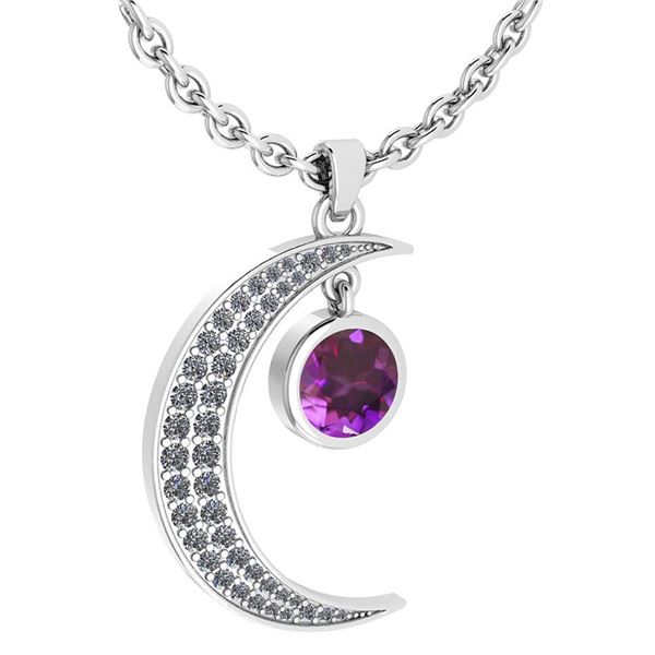 Certified 1.76 Ctw Amethyst And Diamond Moon Necklace F