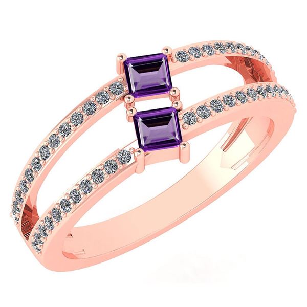 Certified 0.60 Ctw Amethyst And Diamond 14k Rose Gold R