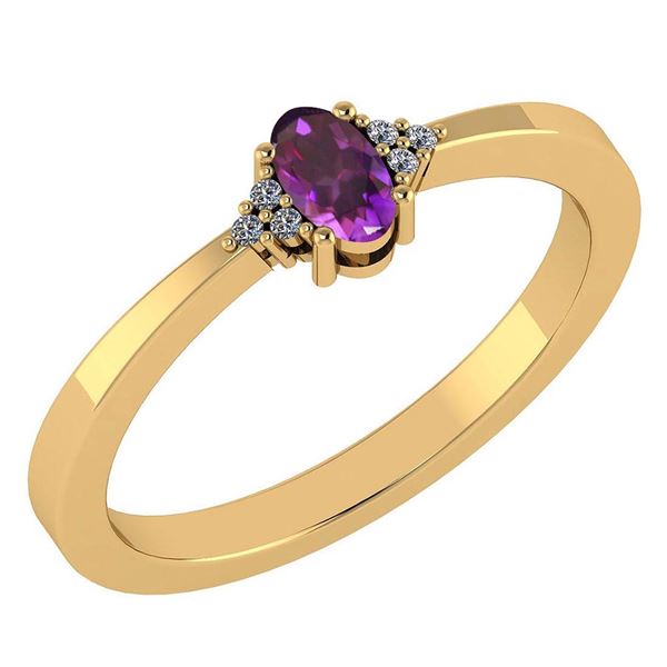 Certified 0.24 Ctw Amethyst And Diamond 18K Yellow Gold