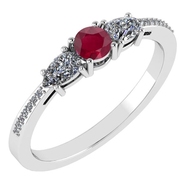 Certified 0.77 Ctw Ruby And Diamond 14k White Gold Halo