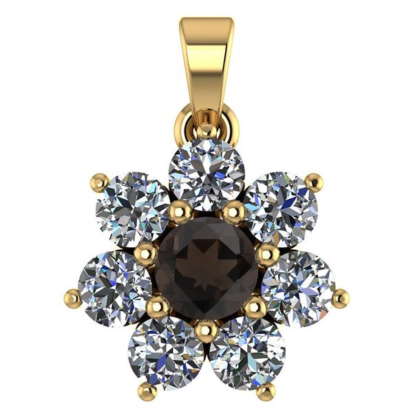 Certified 0.93 Ctw Smoky Quarzt And Diamond 14k Yellow