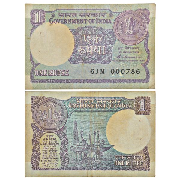 Paper Money: 1 rupee, fancy number, 1987, signed by S. Venkitaramanan, inset 'A'